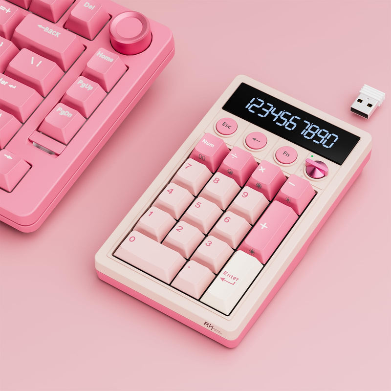 RK ROYAL KLUDGE M20 Wireless Number Pad, Mechanical Numpad with LCD Display, PC Numpad & Calculator Modes, Programmable Numeric Keypad, Bluetooth/2.4G/Wired, RGB Hot-Swappable for Win/Mac Pink Linear Creamy Switch