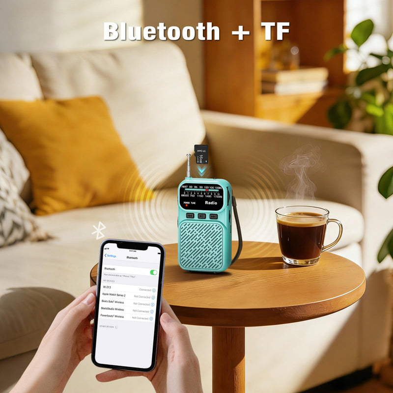 Goodes Portable Radio AM FM, Battery Operated Pocket Radio for Gift, Elder | Best Reception Transistor Small Radios, with Bluetooth/Flashlight/Headphone Jack, USB-C Rechargeable or 3AAA Battery Blue