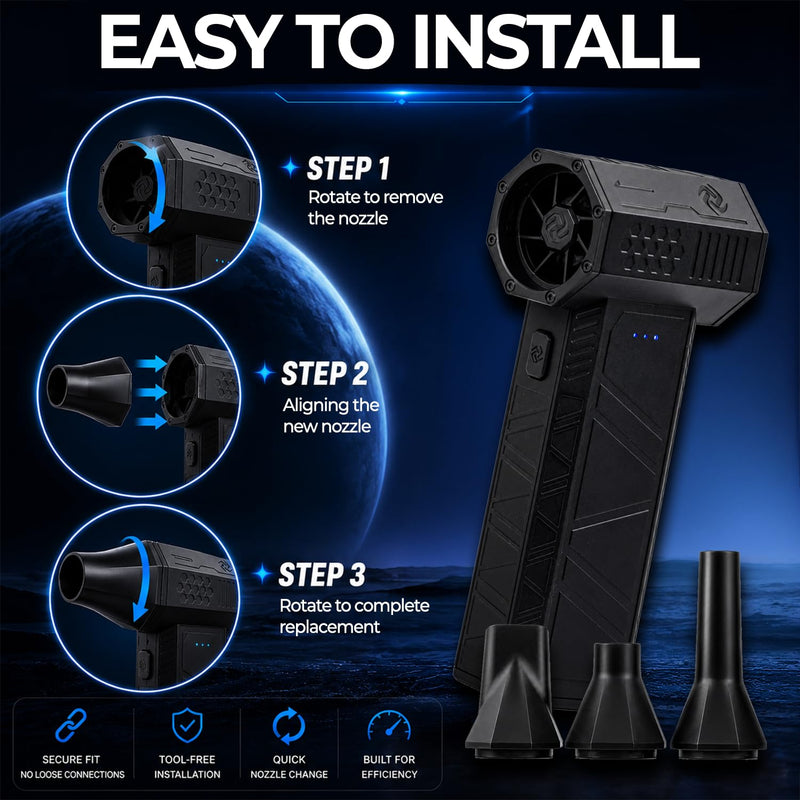 Electric Compressed Air Duster for Computers - 130,000 RPM High-Speed PC Cleaner - Portable Rechargeable Air Blower for Electronics, Keyboards, and Car Detailing - Includes 4 Nozzles