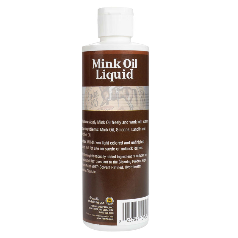 Fiebing's Liquid Mink Oil for Leather Boots (8 fl oz) - Leather Cleaner & Conditioner - Waterproof, Preserve, Soften All Smooth Leathercraft & Vinyl - Prevents Salt Stains - Use On Couch, Shoe, Purse 8 oz