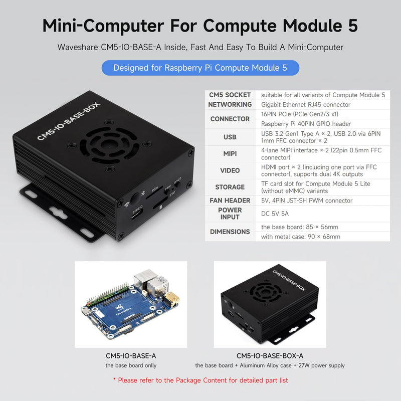 Waveshare CM5 Mini Base Board (A) Designed, Compatible with Raspberry Pi Compute Module 5