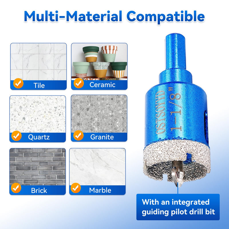 Diamond Tipped Hole Saw Set, 2 Piece 2-1/2" Diamond Hole Saw Bits with Pilot Drill Bit Accurate Drilling for Porcelain, Tile, Ceramic, Granite, Stone,Glass 65mm 2-1/2'' | 65mm