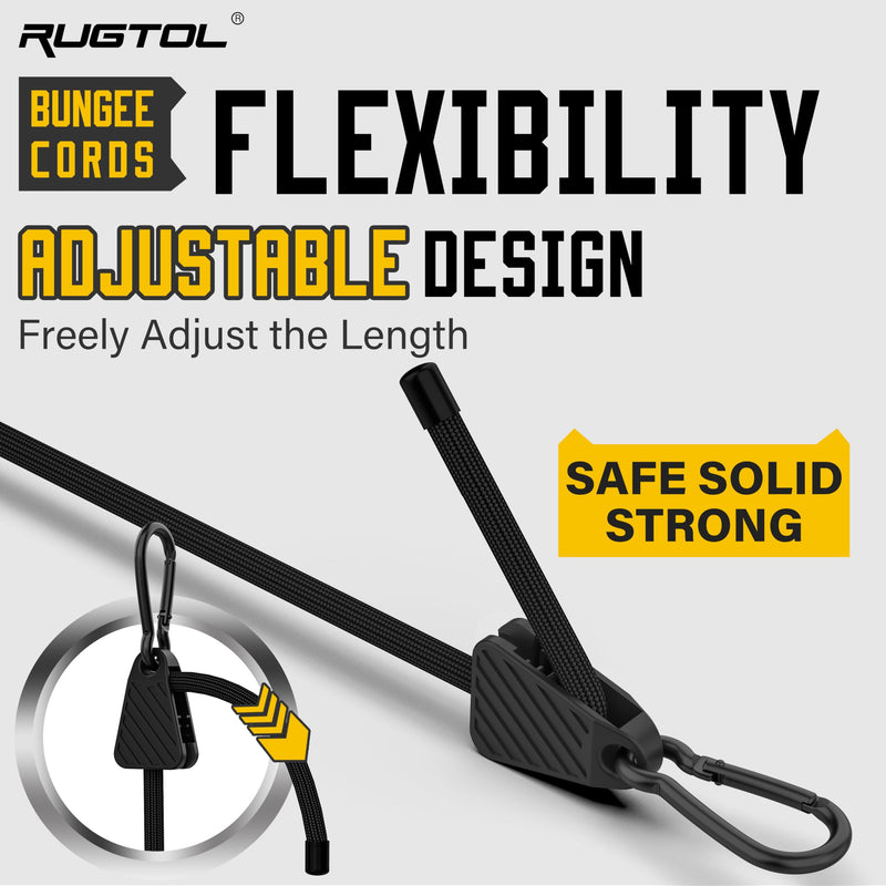 Adjustable Bungee Cords with Hooks, 6 Pack Heavy Duty Outdoor Carabiner Bungee Cord, Black Super Elastic Bungee Straps Easily Adjust from 7" to 48", Great for Cargo, Camping, Bike Racks, Tents 48"- 6 Pack Adjustable