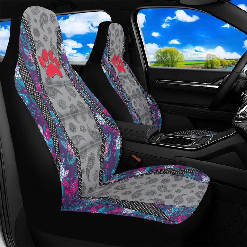  [AUSTRALIA] - Red Paw Print Car Seat Covers Non-Slip Automobile Seat Covers Boho Flower Waterproof Front Seat Cushion Interior Auto Accessory Protection for Cars Truck Van, 2 Pcs Set A-Red Paw Print Boho Flower