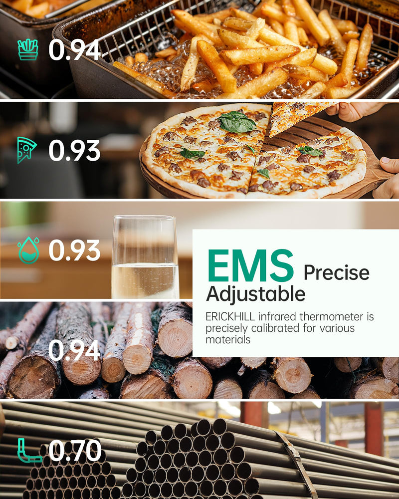 ERICKHILL Infrared Thermometer Gun, Dual Mode IR Laser Thermometer with -50°C~800°C and Meat Probe (-50°C~300°C), Non-Contact Digital Thermometer for Cooking, BBQ, and Industrial Use IR Thermometer & Probe