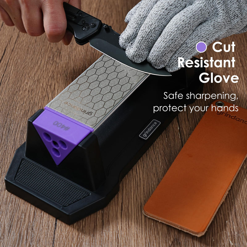 3-Sided Diamond Sharpening Stone 400/1000/8000 Grit Whetstone with Angle Guide, Non-Slip Base, Leather Strop & Glove Premium Knife Sharpener for Kitchen, Hunting & Outdoor