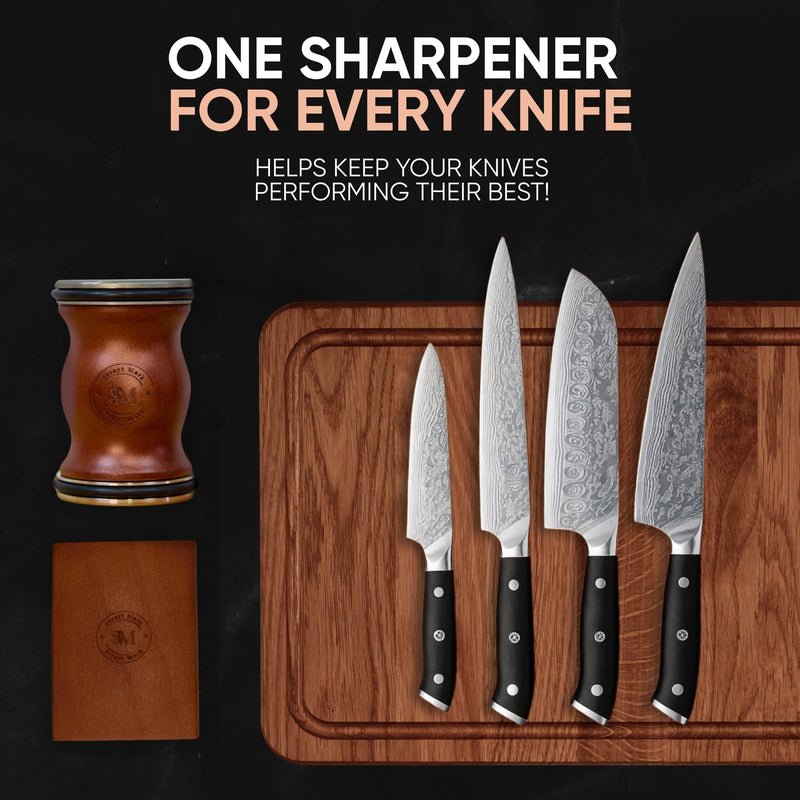 Rolling Knife Sharpener Kit – Premium Walnut Wood Kitchen Knife Sharpener for 15° & 20° Edge - Magnetic Knife sharpener with Diamond & Stainless Disc #1000/#3000