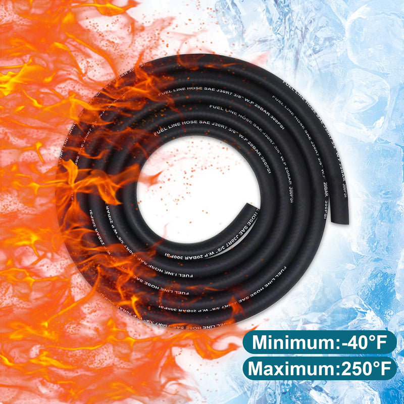 1/4 Fuel Line, Fuel Line Hose 10 Feet, NBR Rubber Gasoline Tube with 10 PCS Stainless Steel Fuel Line Clamps, Fuel Line Kit 1/4 inch (10FT)+Clamps