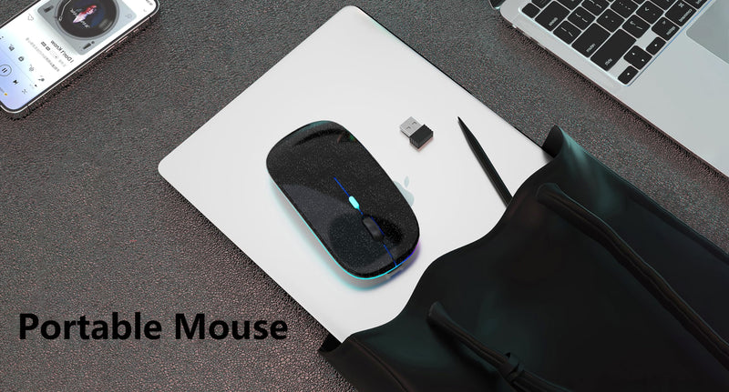 Wireless Bluetooth Mouse,LED Rechargeable Silent Slim Laptop Mouse,Portable(BT5.2 or USB Receiver) Dual Mode Computer Mouse for Laptop,ipad Tablet,Apple Desktop,Mac.(Pearl Black) Pearl Black Wireless Bluetooth Mouse