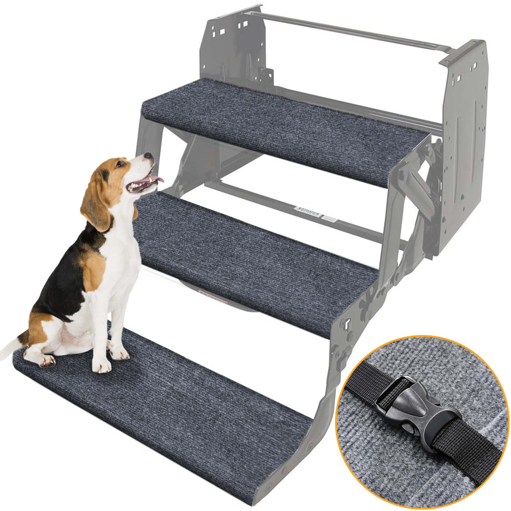 2023 Upgraded RV Step Covers 22 Inch 3 Pack with Buckle, RV Stair Covers Wrap, Best Fits 8-11" Deep Camper Stairs, RV Step Rugs Gray-Blue, Kid & Pet Friendly 22" wide(snap fasteners)