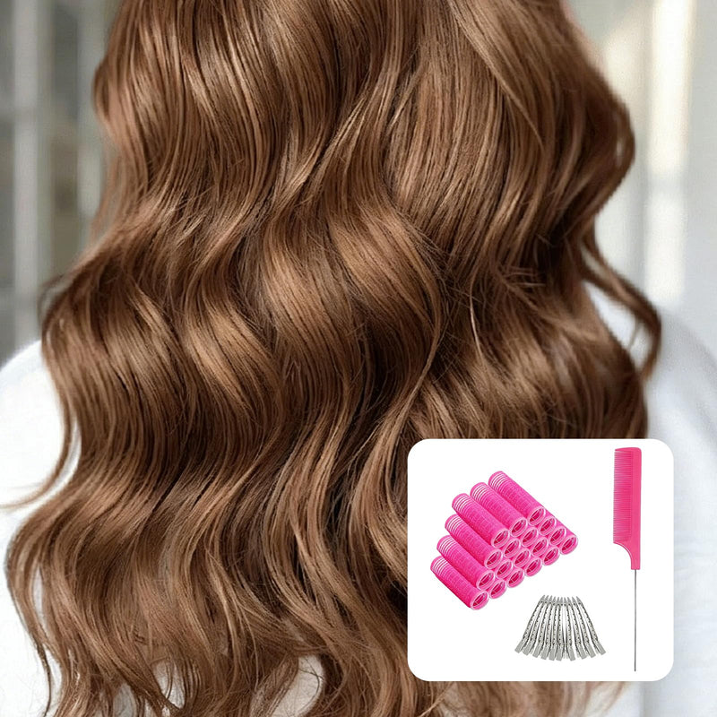 18 Pcs Self Grip Hair Rollers with Comb & 10 Clips - Salon-Pro Sticky Heatless Curler for Short/Long Hair, No-Heat Styling, DIY & Professional Use