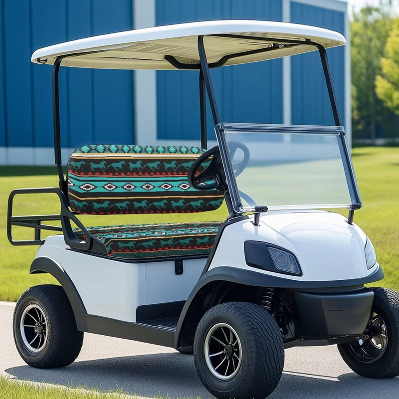 Golf Cart Seat Covers Anti-Fading Bench Seat Covers Kit Printed for Yamaha Club Car and Most Original Front Seat Green Aztec Horse