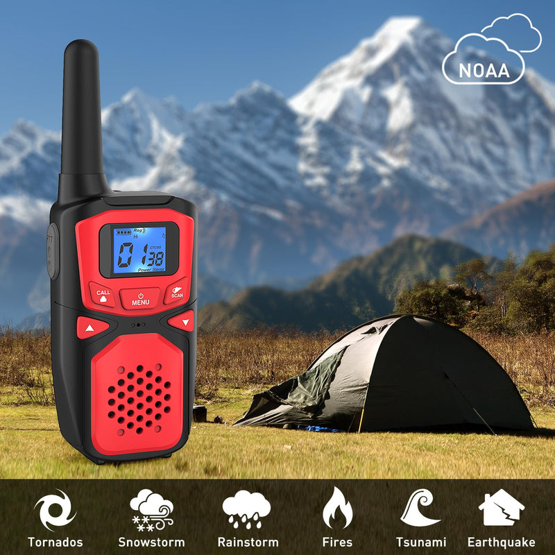 Adult Walkie Talkie WokTok Long Range Rechargeable Portable Two-Way Walkie Talkie, Hiking Accessories, SOS Sirens, NOAA Weather Alarms, Kid's Toys, Easy-to-Use Rechargeable Walkie Talkies,2 Pack 2 Packs Red 2 Pack