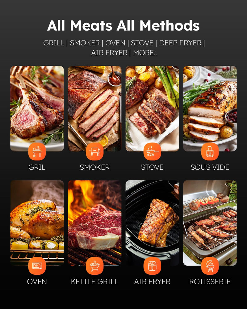 Smart Wireless Meat Thermometer with Ultra-Thin Probe, Digital Food Thermometer 0.5S Instant Read, 600FT Bluetooth Range Real-Time Monitoring & Smart Alerts for BBQ, Grill, Smoker, Oven, Air Fryer 1 Probe