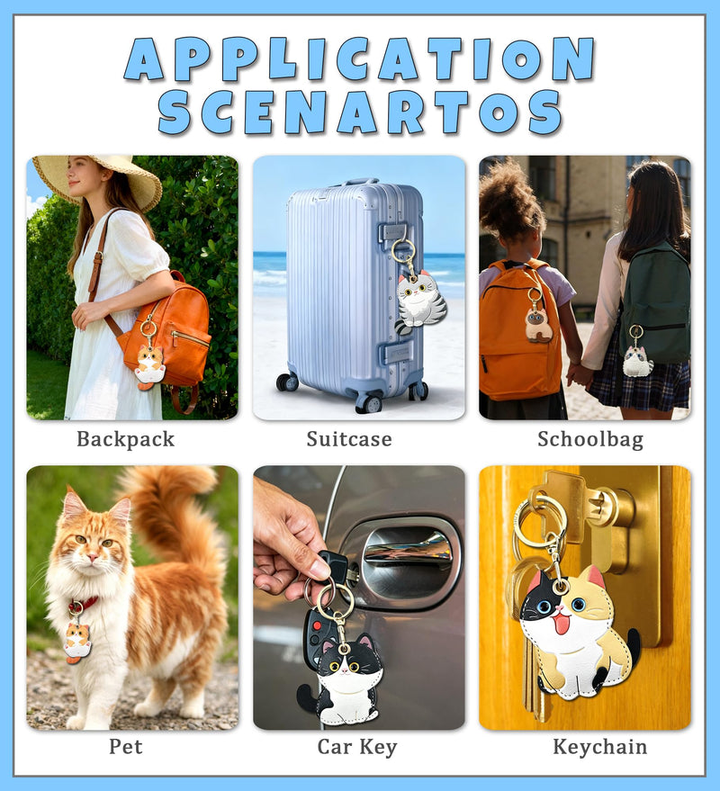 Keychain Holder Case Compatible with AirTag, PU Leather Access Card Cover with Key Ring for Suitcase, Bag, Car Keys Siamese Cat
