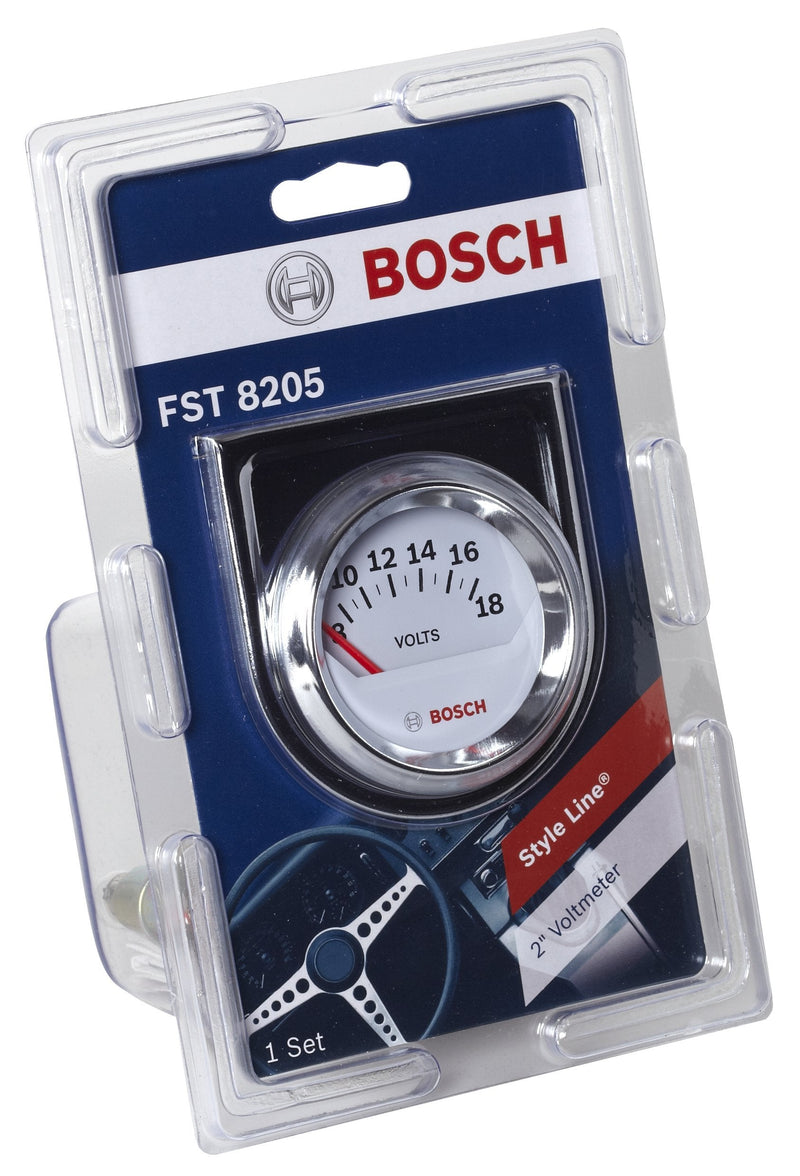 BOSCH SP0F000043 Style Line 2" Electrical Voltmeter Gauge (White Dial Face, Chrome Bezel)