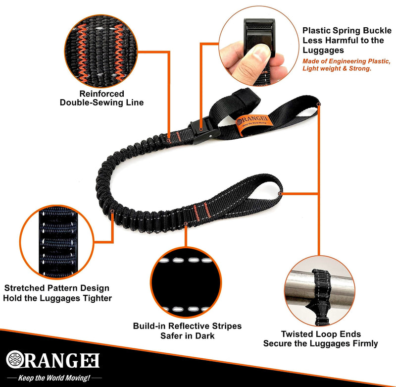 ORANGEE 4 Pack Motorcycle & Bike Luggage Straps 20" - 55" Adjustable Stretch Tie Down Strap for Motorcycle, Bike, ATV Racks