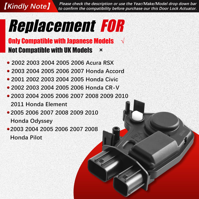 FAERSI Door Lock Actuator Motor Front Left Driver Side Compatible with 2003 2004 2005 Honda Accord Civic CR-V Element Odyssey Pilot, 2002-2006 Acura RSX Replaces 72155-S5P-A11, 72155S5PA11