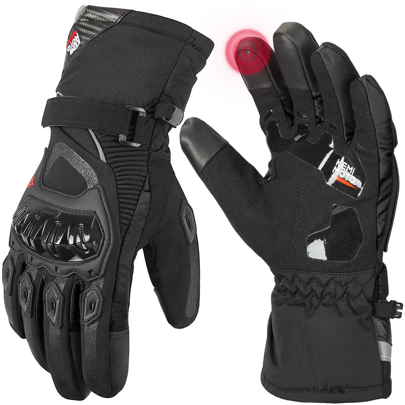 KEMIMOTO Winter Motorcycle Gloves, Rainproof Riding Gloves with Touchscreen, Motorcycle Winter Gloves for Men, Warm Motorcycle Gloves for Riding, ATV, UTV, Snowmobile Black Large