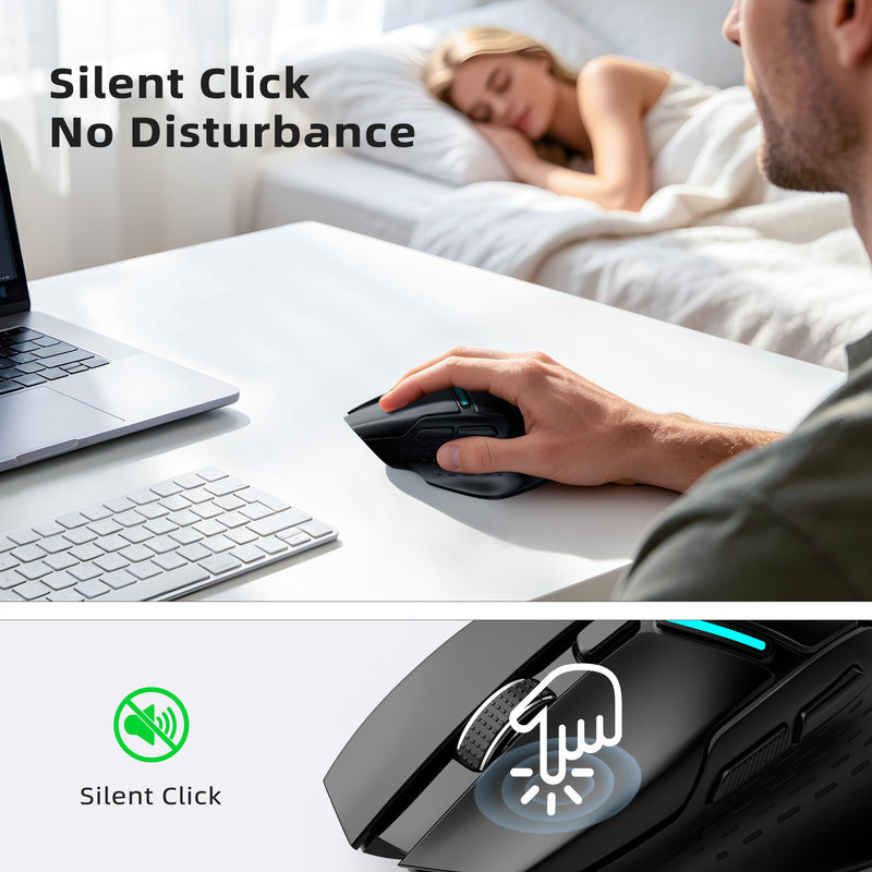 Uineer Wireless Mouse, Tri-Mode Bluetooth Mouse, USB-A Wired and 2.4G, | Switch among Bluetooth 5.0, 2.4G wireless and USB-A wired modes; 6 Adjustable DPI up to 12800 DPI,for Gaming and Office
