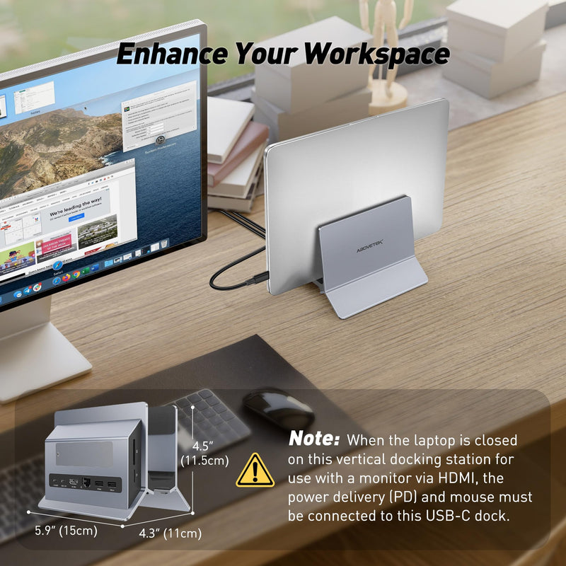 AboveTEK Vertical Laptop Docking Station, Gravity Auto Lock MacBook Stand, Aluminum Laptop Vertical Dock Stand, Silver