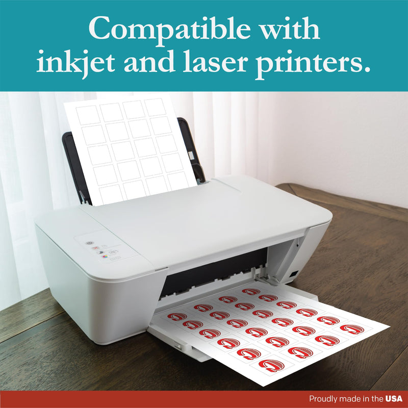 Premium Label Supply White Sticker Square Labels – 1.5" x 1.5" – Laser/Inkjet Compatible – (24 per Sheet), 25 Sheets – 600 Total Adhesive Labels 600 Labels