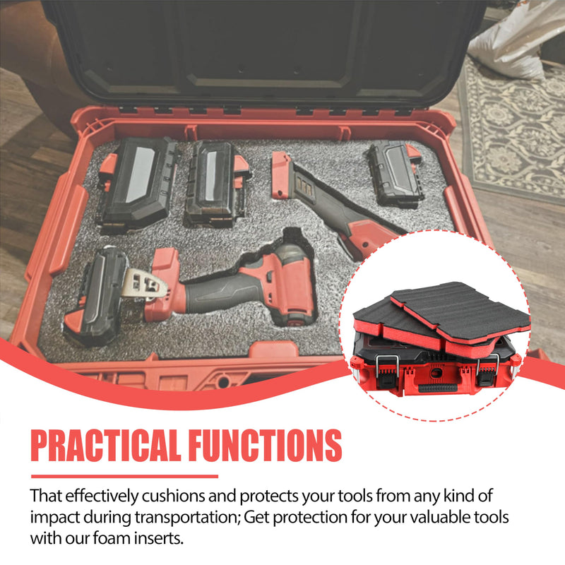 Foam Inserts Fits Milwau-kee Packout 48-22-8424 Drawer foam tool box inserts 2 pcs Black/Red