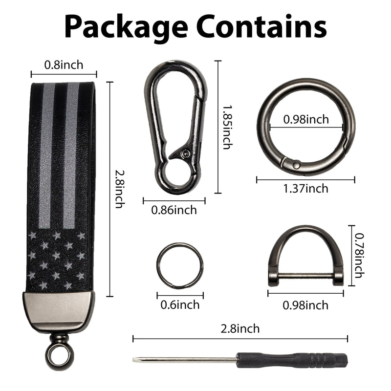 Car Key Chain, Leather Car Keychains for Men, American Usa Flag Key Chains with Anti-Lost D-Ring Black