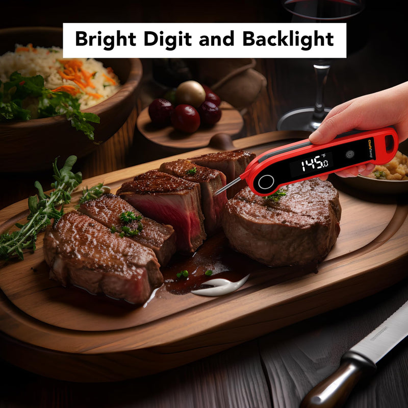 ChefsTemp Digital Instant Read Meat Thermometer with Ambidextrous Backlit for Grilling, Food, BBQ, Kitchen Cooking, Oil Deep Frying & Candy (Red) Red