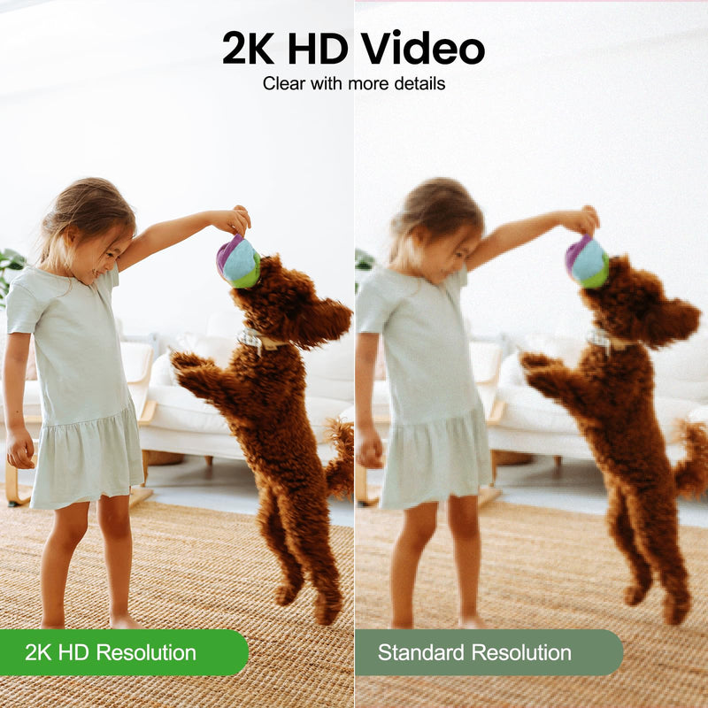 2K Security Camera Indoor-360 Cameras for Home Security and One-Tap Call, Elderly/Cat/Baby/Nanny, Motion Alert, Intelligent Tracking, 2.4GHz WiFi Only, Work with Alexa/Google Home, K7 2Pack 2.4G-2K-2pack