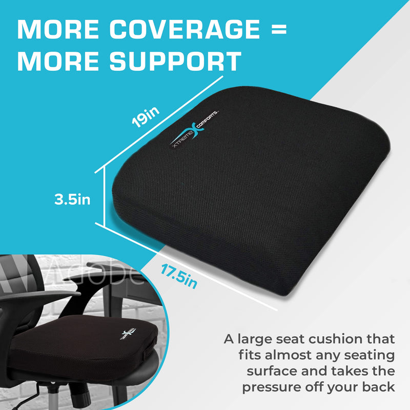 Xtreme Comforts Seat Cushions | Office Chair Cushions for Desk, Car, Wheelchair| Ergonomic Memory Foam Seat Cushion for Support & Comfort | Helps Improve Sitting Posture for Work & Body Relief (1 Pc) Classic Black
