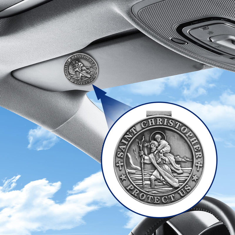 St Christopher Medal for Car, Saint Christopher Medal, Guardian Angel Visor Clip, Catholic Gifts, Visor Clips for Cars, Gifts for Friends, Loved Ones and New Drivers(1PCS) 1PCS