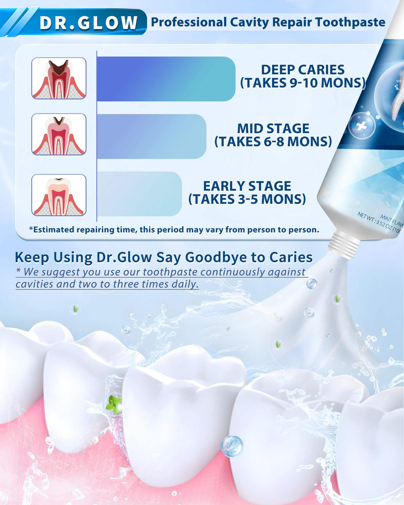 Dr. Glow Adult Cavity Repair Toothpaste, Cavity Reversing Hydroxyapatite Toothpaste, Cavity Filler for Tooth Remineralization, Tooth Decay Treatment Repair, Enamel Repair Cavity Remover, 3.52oz X 2 3.52 Ounce (Pack of 2)