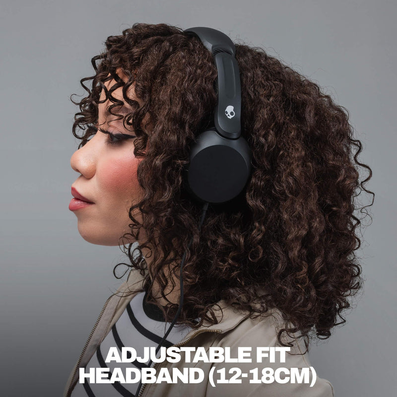 Skullcandy Icon 180 Wired On-Ear Headphones - Black | Built-In 85dB Volume Limiter, Comfortable, Adjustable Headband, Convenient for Travel with 3.5mm AUX Plug, In-Line Microphone