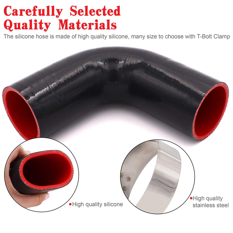 90 Degree Elbow Coupler Silicone Hose 4-Ply 3-inch for Turbo/Intercooler/Intake Piping,Length 120mm Thickness 5mm with T-Bolt Clamp 3 Inch