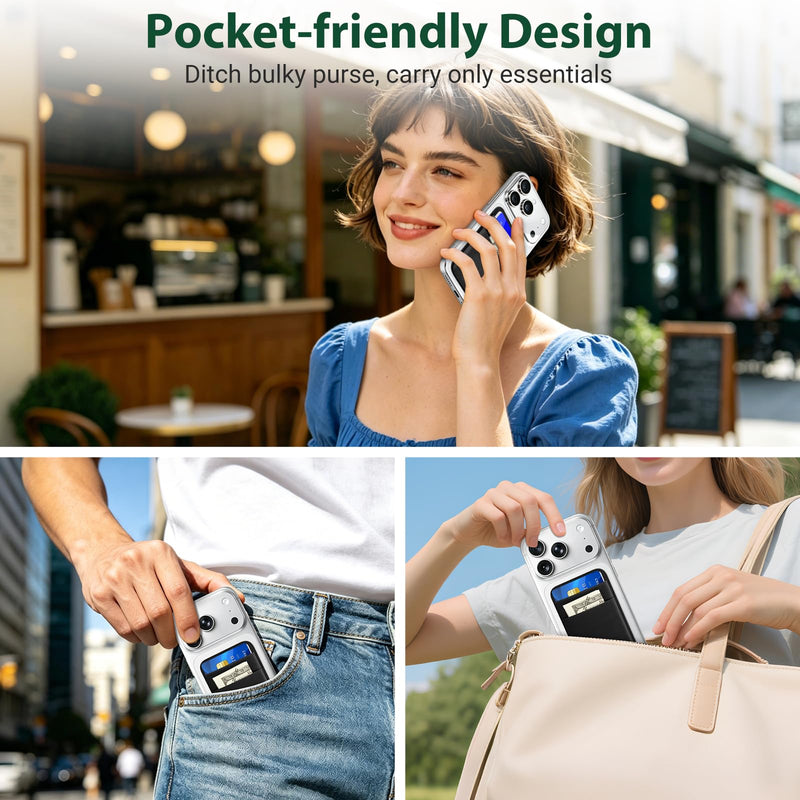 Wallet Compatible with Magsafe, Stretchy Fabric 2600Gs Secure Magnetic Strength Minimalist Wallet Phone Credit Card Holder Compatible with iPhone 17 16 15 14 13 12 Magnet Case Black