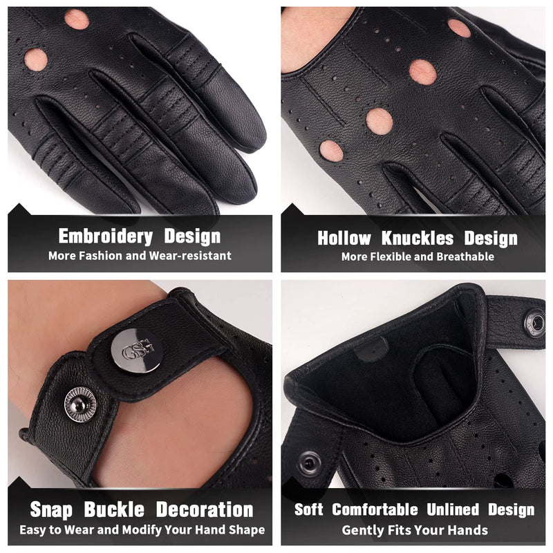GSG Men Geniune Leather Gloves Sheepskin Black Driving Cycling Touchscreen Motorcycle Unlined Gloves X-Large