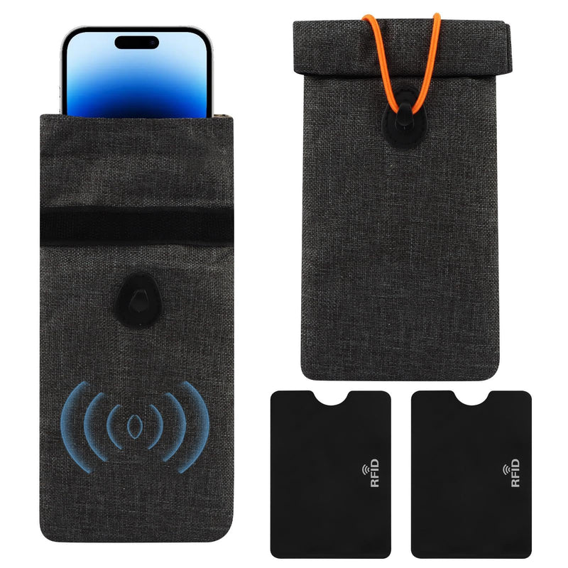 2 Pcs Faraday Bag for Phones, GPS & Signal Blocking Pouch Black | RFID Privacy Protection Case with Card Sleeve - Black Signal Blocking Bag for Personal Security
