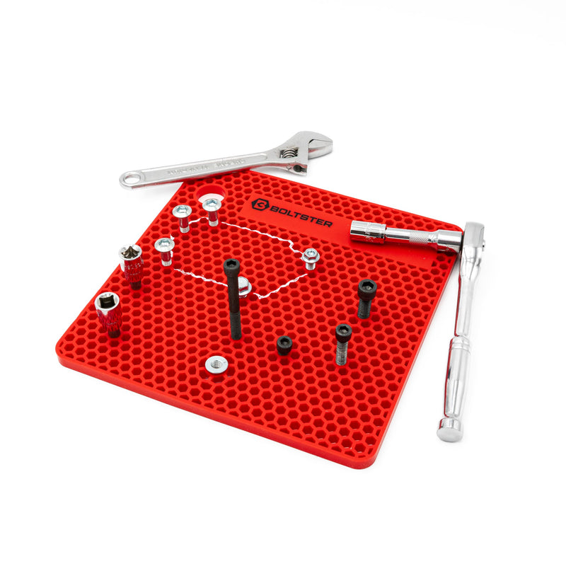 Boltster Original Fastener Organizer Tray – Professional Silicone Bolt & Screw Organizer for Mechanics, Automotive, Industrial, & DIY – Heat & Chemical Resistant Tool Tray for Bolt Organization Red