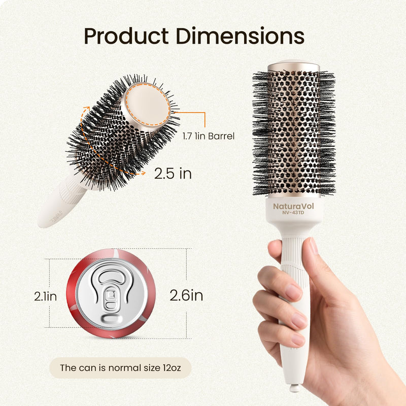  [AUSTRALIA] - AIMIKE Round Brush for Blow Out, NaturaVol Medium Round Hair Brush for Fine Hair with Nano Thermal Ceramic Tech, for Blow Drying & Styling, Adds Volume & Smoothness (43mm Barrel, 63mm Bristle) 43mm,63mm with Bristles