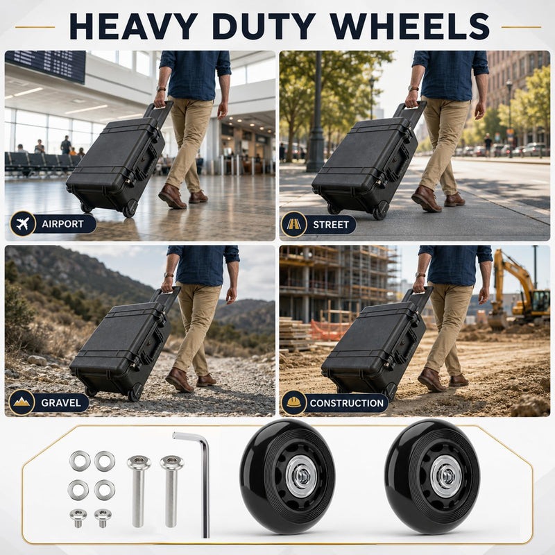 Replacement Wheels for Pelican 1510 and 1560 Cases, 2 Pack | Polyurethane construction helps absorb vibration for quieter rolling; bearings, hardware and hex tools included
