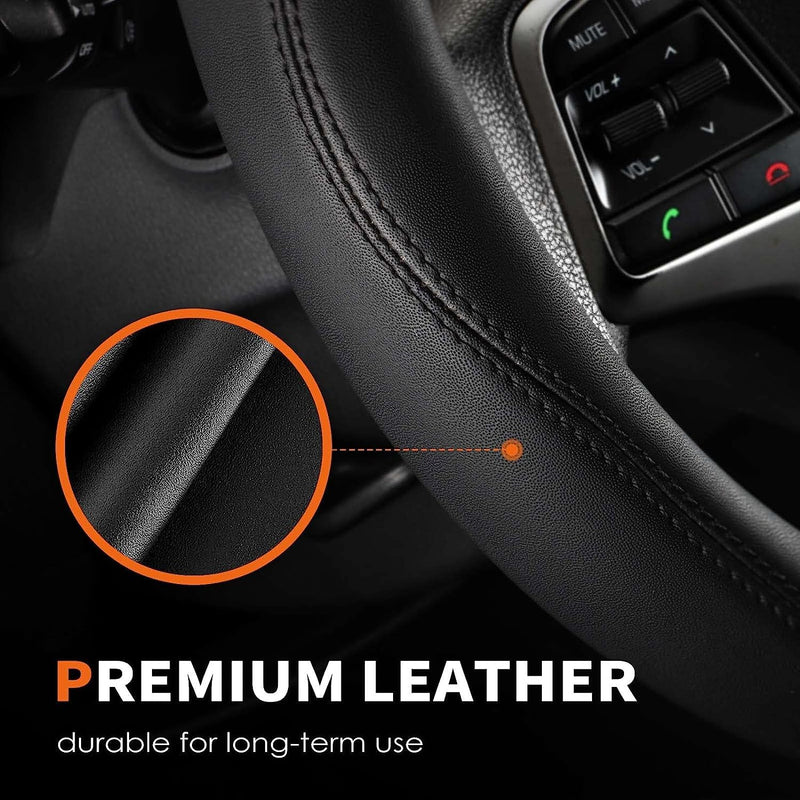 HOTOR Car Steering Wheel Cover - Universal Car Accessory for Diverse Cars, Durable Leather Cover with Anti-Slip Lining, for Steering Wheel with a Diameter of 14.5"-15",Black Standard Size [14.5"-15"] Black