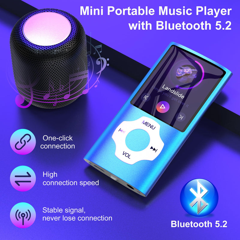 MYMAHDI 128GB MP3 Player with Bluetooth 5.2,LCD Screen Music Player Up to 256GB,MP3 Player for kids with Music,Video,Voice Record,FM Radio,E-Book Reader,Photo Viewer,Darkblue