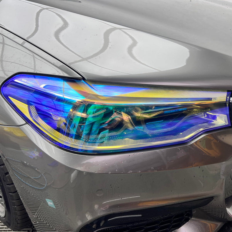 LZLRUN 12 by 48 inches Self Adhesive Auto Car Tint Chrome Chameleon Headlight Taillight Fog Light Vinyl Smoke Film Sheet Sticker Cover (Chameleon Transparent) Chameleon Transparent