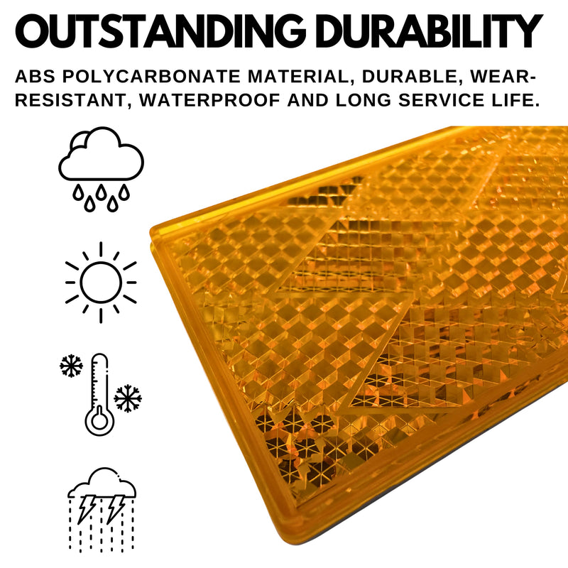 3-1/8" Rectangular Stick On Reflector - Trailers, Trucks, Automobiles, Mail Boxes, Boats, SUV's, RV's, Industrial Strong Adhesive DOT/SAE Approved (Amber, 2) Amber