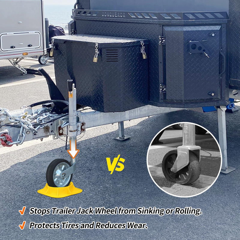 Trailer Jack Wheel Dock, Tongue Jack Wheel Chock for Trailer Boat Camper RV, Caster Stopper for Single 6'' 8'' and Dual 6'' 22PD