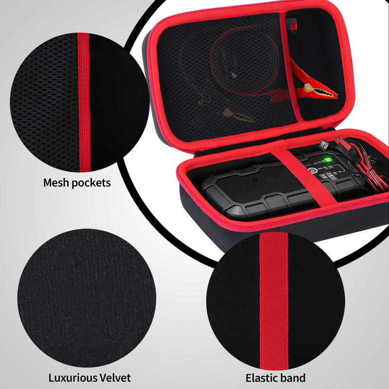 Case for GENIUS10 Smart Battery Charger, Hard EVA Storage Bag for Automotive Battery Maintainer and Accessories (Black with Red Zipper) Case for GENIUS10