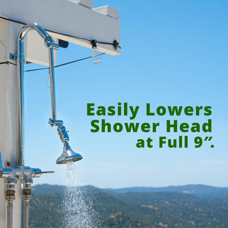 High Sierra® All Metal Lead-Free, Heavy Duty 9” Adjustable Shower Arm Extension for Fixed Shower Heads. Best in the Industry Locking Gears Support The Weight of Heavy Fixed Shower Heads - Gold 9 Inch Brushed Gold