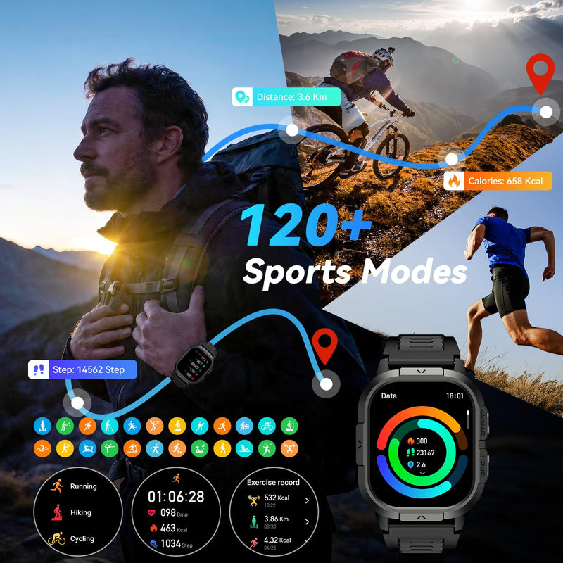 Smart Watch for Men Fitness Tracker: Military Make Answer Call Smart Watches for Men Digital Watches Waterproof Smartwatch Android Phone iPhone Samsung Compatible Running SpO2 Heart Rate Monitor Black