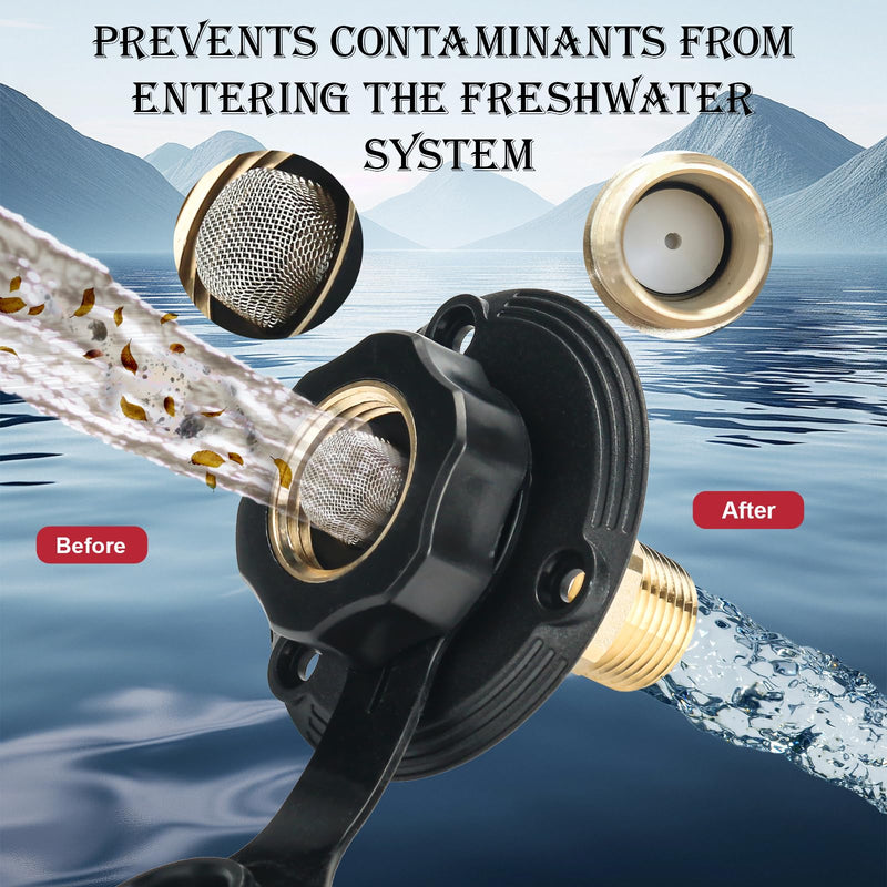 Rv Water Connection Inlet, Water Fill Inlet Flange Brass with Check Valve for RV, Campers vehicles equipped with water Systems Black 1 Pcs